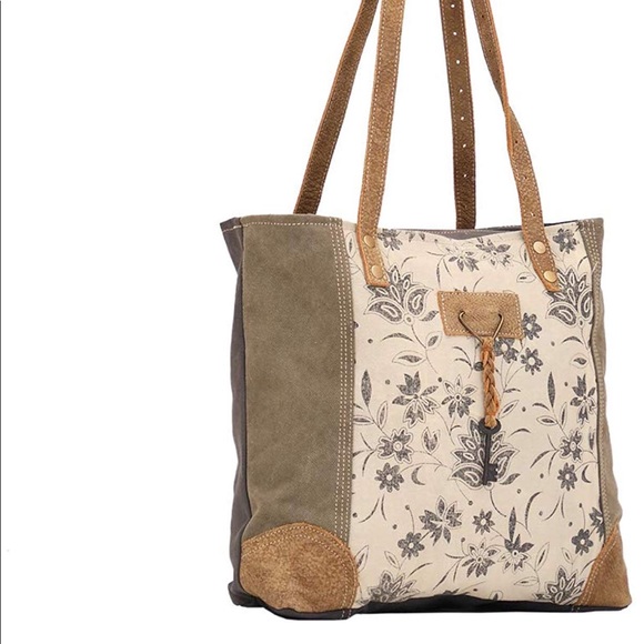 Myra unique key floral tote bag tan (S-1522) - Picture 5 of 7